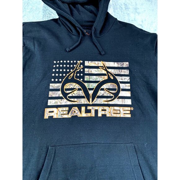 Realtree Fleece Hoodie Camouflage Flag Mens XXL Black Pullover Kangaroo Pocket - Picture 4 of 8